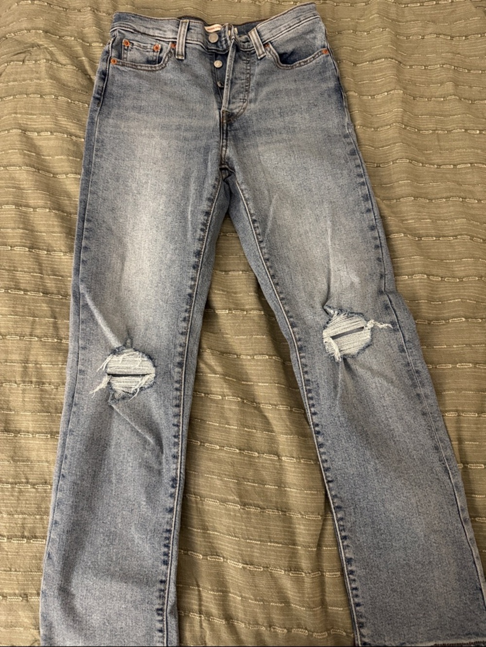 Levi's Light Blue Straight-Leg Jeans with Distressed Knees